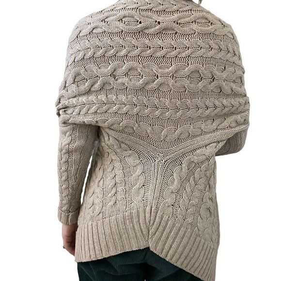 Vince Tan Beige Wool Yak Blend Cable Knit Oversized Shawl Cardigan Sz XS - Picture 5 of 6